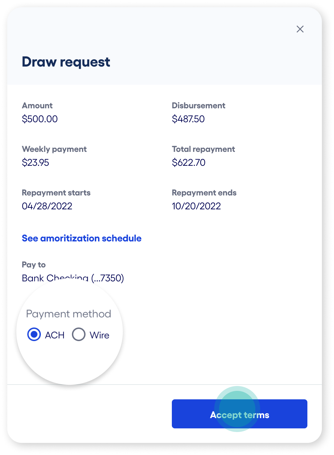 Draw Funds Popup