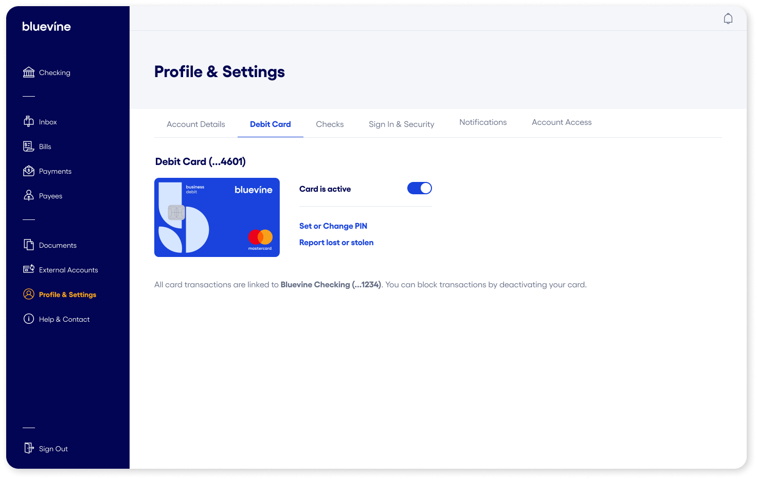 Bluevine report card as lost or stolen